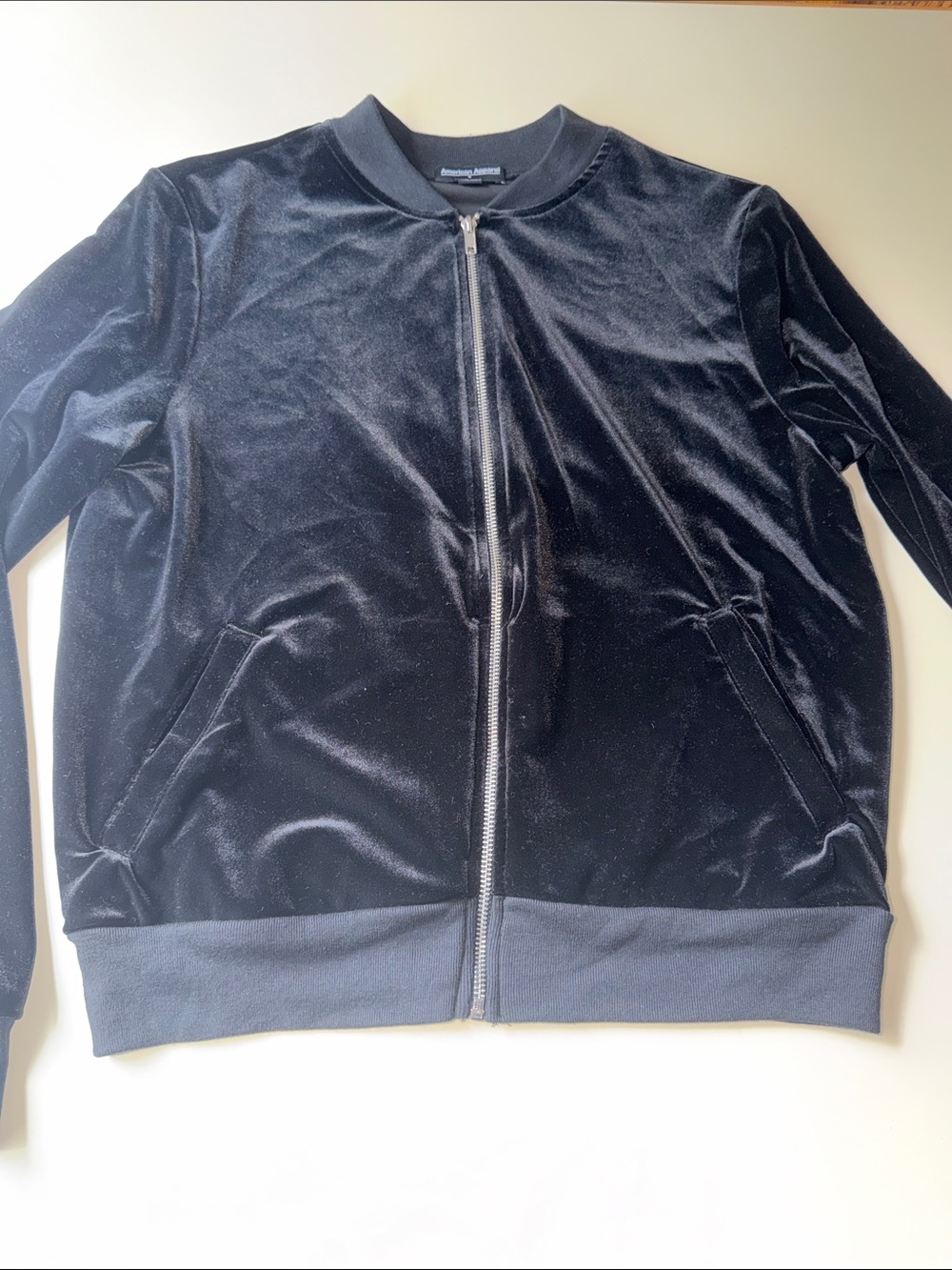 American Apparel Velvet Bomber Jacket in Black